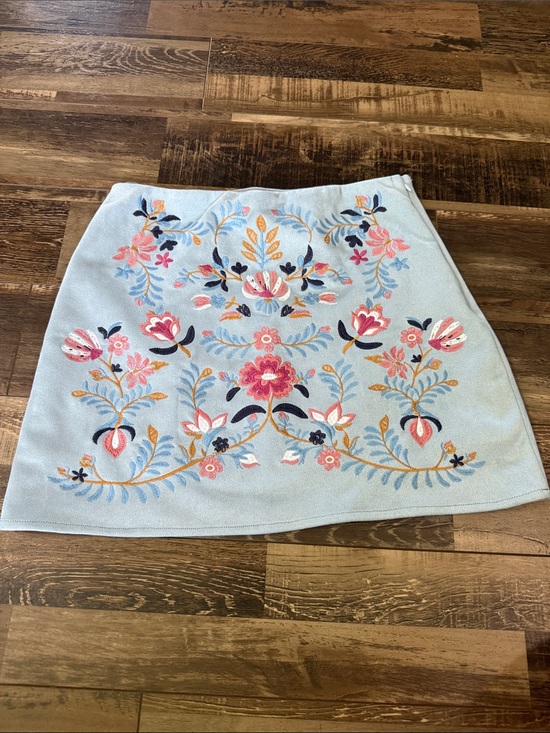 Altar'd State Dresses & Skirts - Altar'd State Pastel Blue Floral Embroidered Mini Skirt